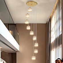 中国风楼梯长吊灯轻奢美式水晶灯北欧简约现代别墅楼阁过道餐厅灯