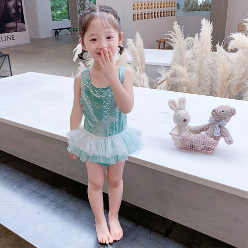 Foreign trade children's swimsuit cute little princess swimsuit  new style girls' one-piece mermaid swimsuit