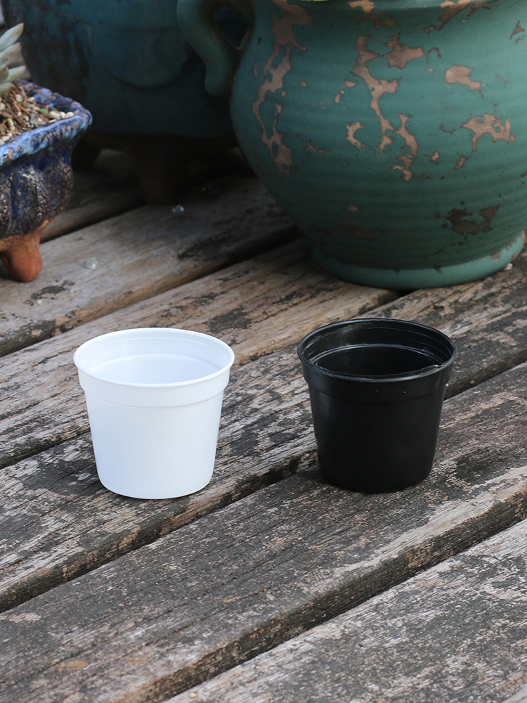 Disposable plastic white black thin flowerpot