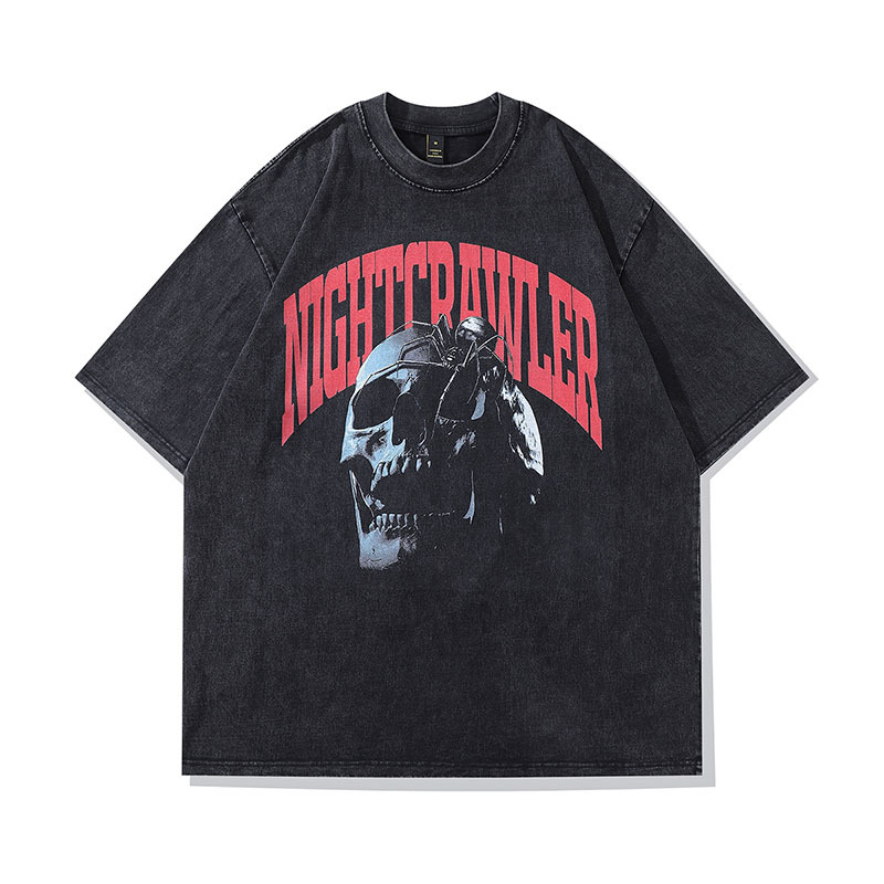 TKPA European and American high street rock style skeleton print oversize washing and old ins high quality short-sleeved T-shirt men