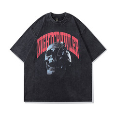 TKPA European and American high street rock style skeleton print oversize washing and old ins high quality short-sleeved T-shirt men