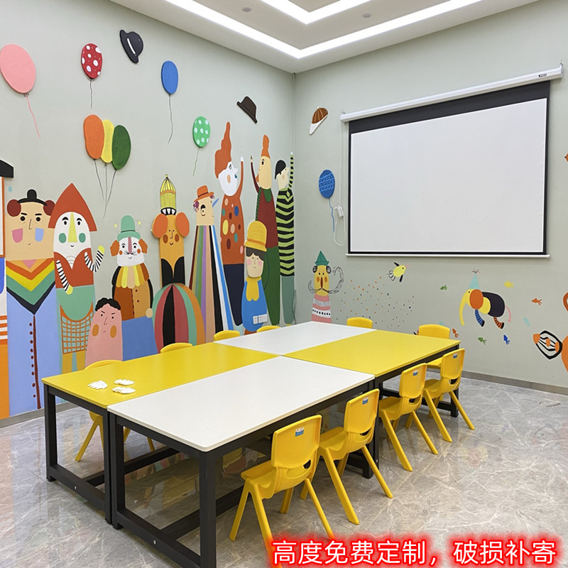 Primary and Secondary School Students Tutoring Training Class Cram School Double Art Painting Kindergarten Kidsren's Colorful Desks and Chairs Set J&