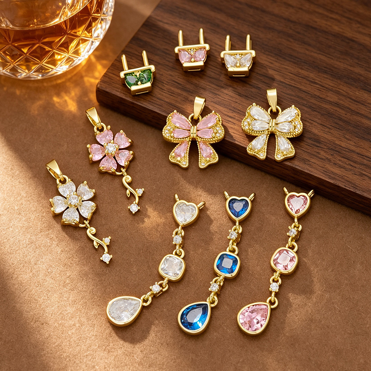 DIY jewelry accessories hot-selling colorful bow-shaped copper micro-inlaid zircon jewelry accessories for women with a high-end and elegant feel