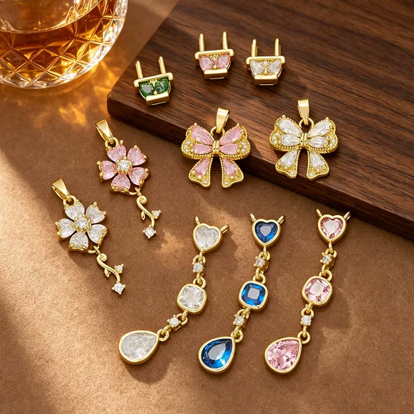 DIY jewelry accessories hot-selling colorful bow-shaped copper micro-inlaid zircon jewelry accessories for women with a high-end and elegant feel