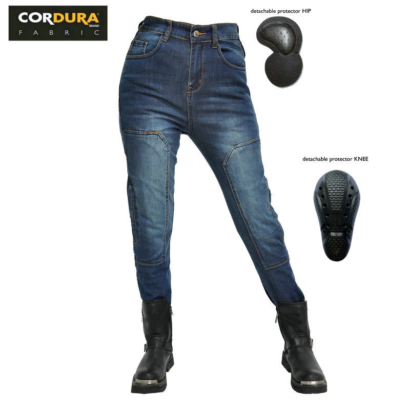 Nuevos pantalones vaqueros de la motocicleta de las mujeres anti-desgarro retro casual pantalones de montar Cuatro Estaciones de la motocicleta pantalones anti-caída