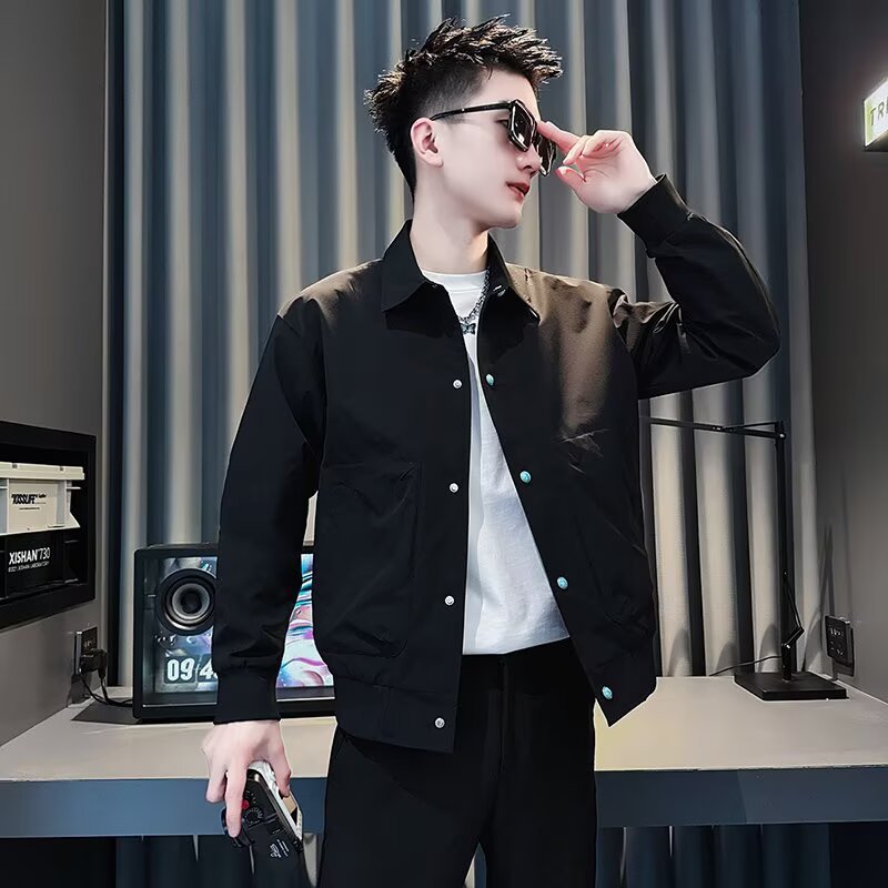 潮牌翻领外套男款春秋季休闲痞帅夹克衣服男2025新款爆款男士上衣