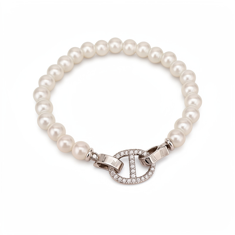 Pulsera de perla de nariz de cerdo de piedra de diamante redonda, pulsera ligera y lujosa, pulsera de nicho, joyas de moda versátiles.