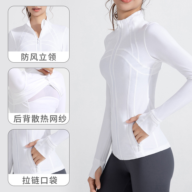 Stand Collar Windproof Stretch Yoga Long-Sleeve Running Long-Sleeve Yoga Wear Sports Jacket for Women