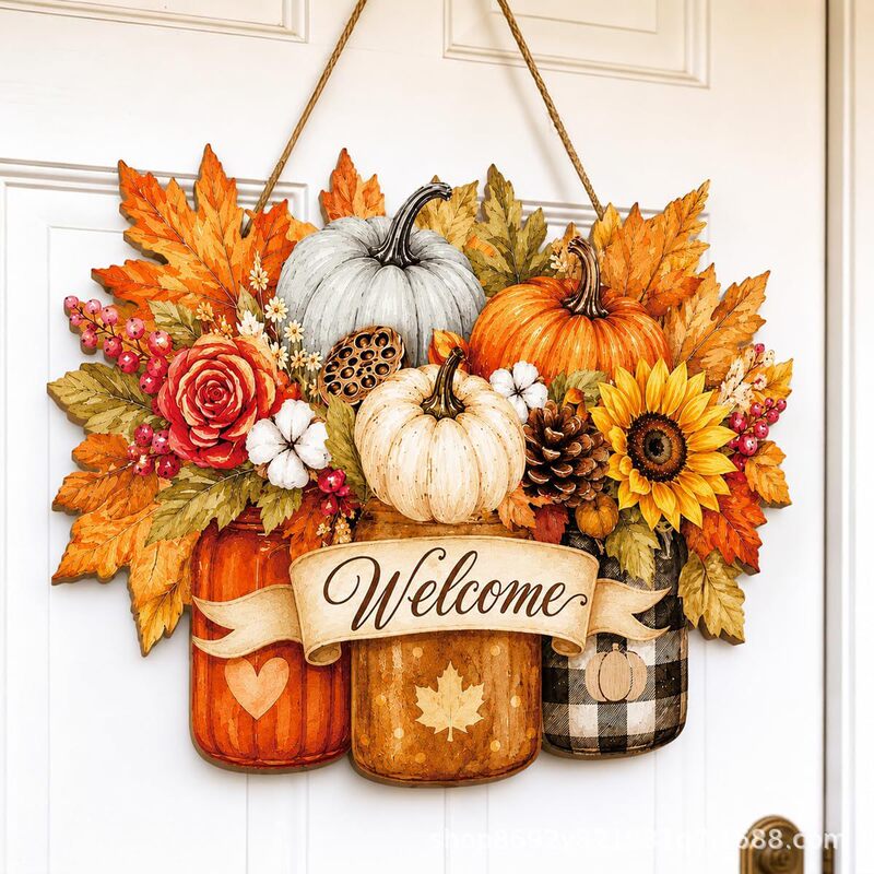 Amazon's Best-Selling Autumn Door Sign Decoration Wooden Pumpkin Front Door Welcome Sign |   Christmas Wooden Sign