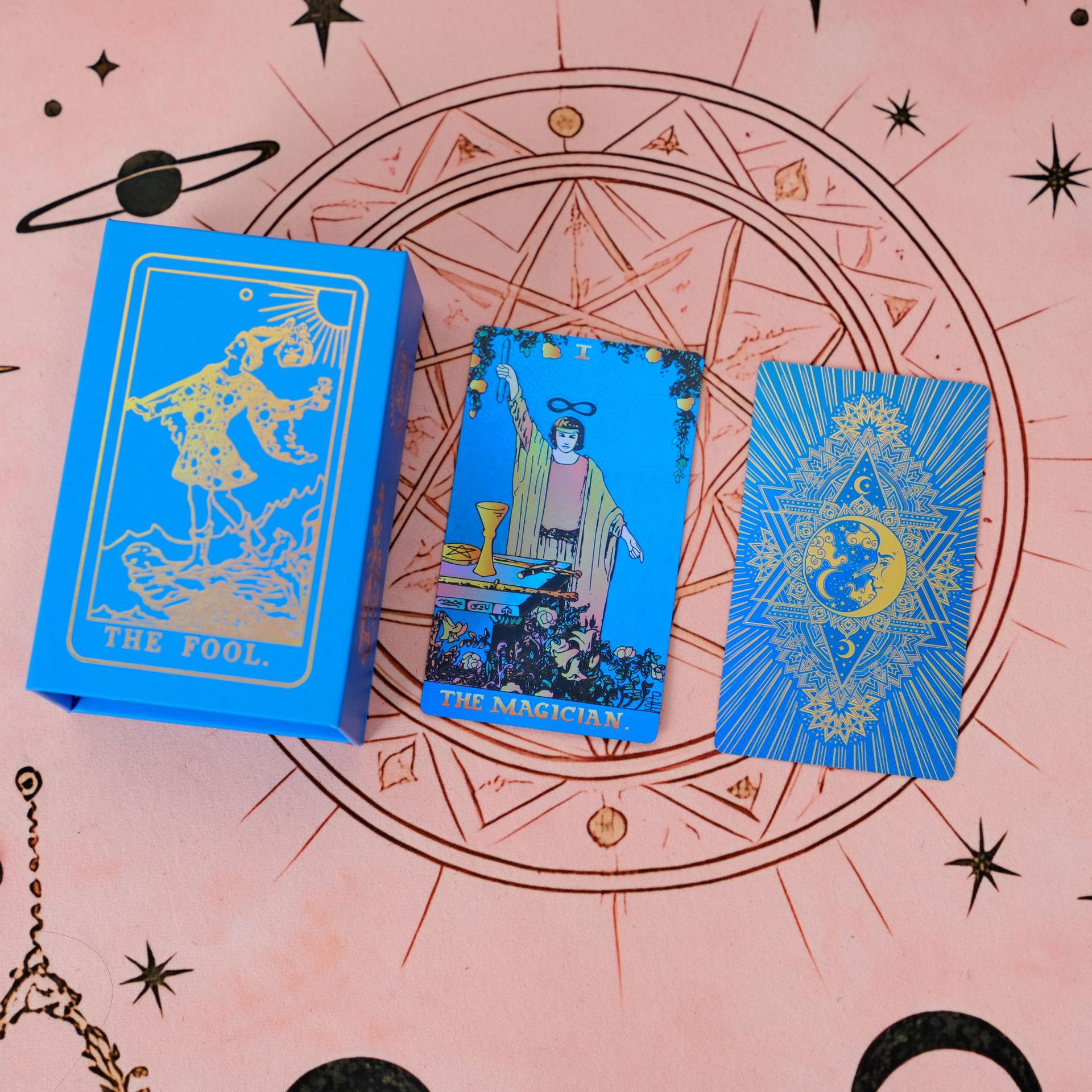 Hoja de oro tarot tarjeta Carlo marca tarot color impresión tarot PVC impermeable tarot tarjeta de juego de mesa manual mantel