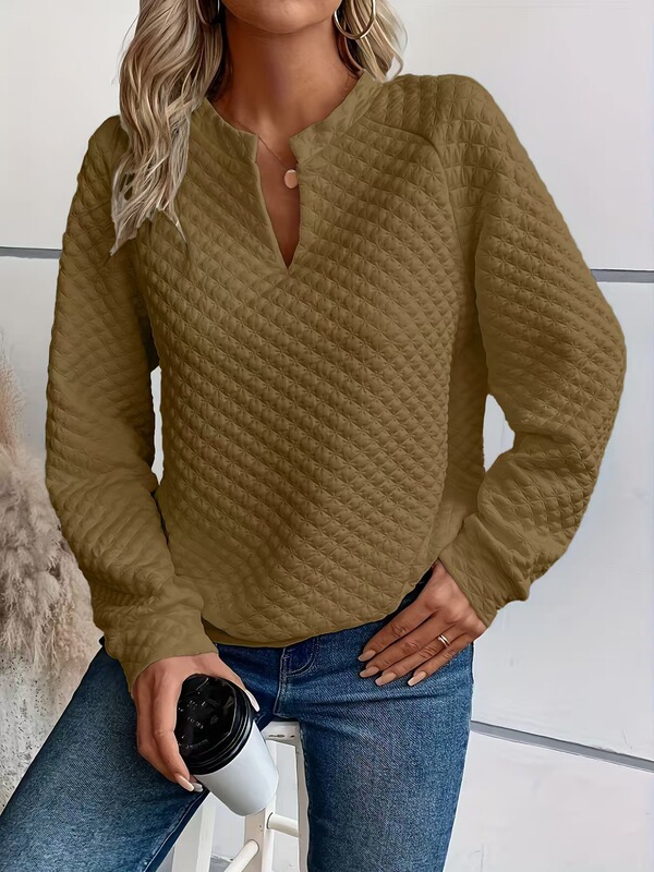秋季新款亚马逊欧美跨境女式纯色深V领拼接长袖女式休闲卫衣|undefined