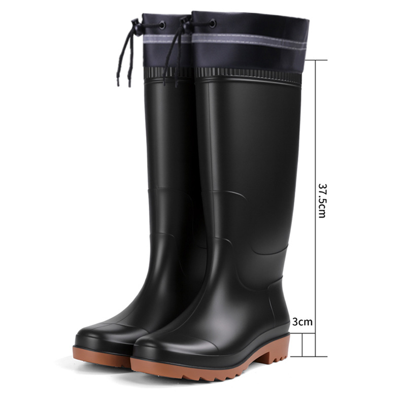 Nuevas botas de lluvia negras gruesas con forro polar de alta calidad, venta al por mayor, protección laboral para el sitio de construcción para hombres, zapatos de pesca de tubo largo con suela Oxford