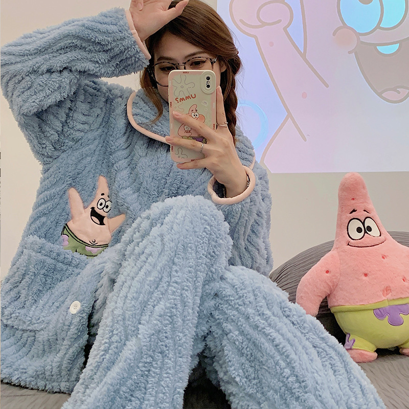 Paidaxing populares pijamas de las mujeres del otoño y el invierno coral fleece engrosada linda chica casual Home wear traje puede ser usado fuera