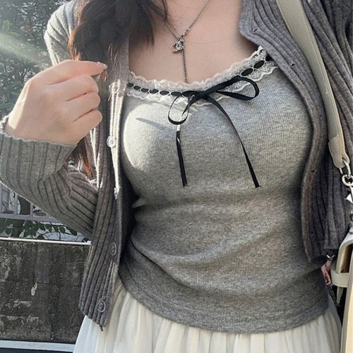 Large size women's clothing 2026 new style base vest with inner and outer wear to show a slim back lace suspender top for women