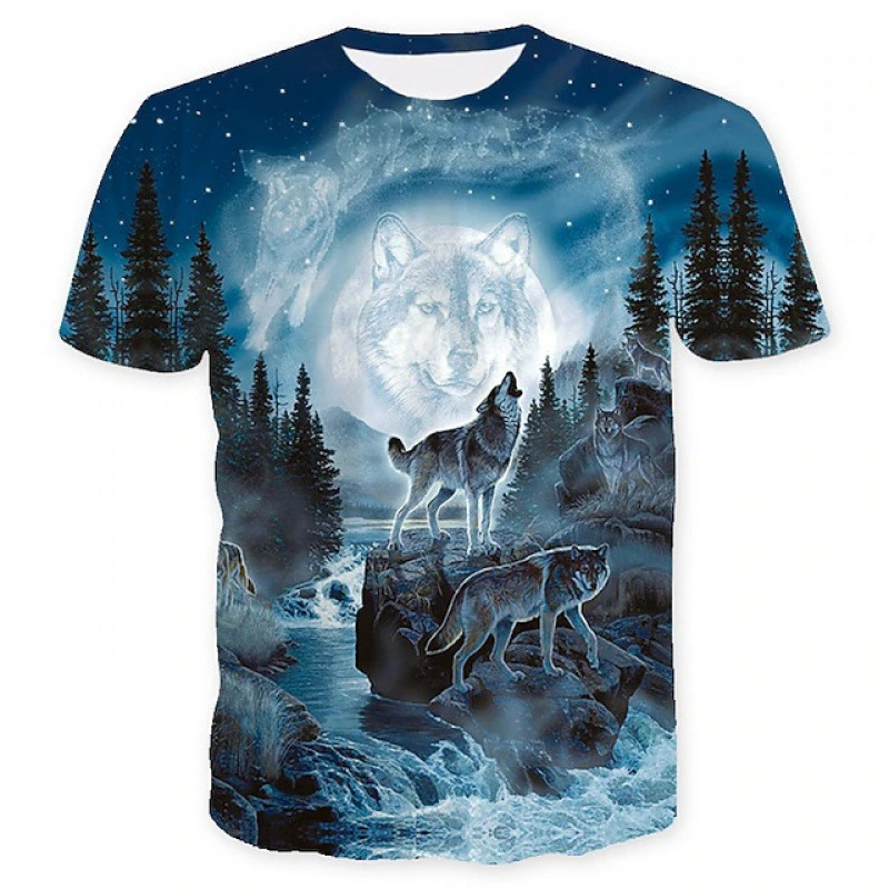 Summer 3D Wolf Print T-Shirt Fashion Summer Animal Round Neck Daily Vacation T-Shirt