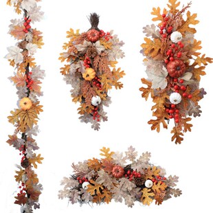 Autumn Artificial Oak Leaf Pumpkin Red Pine Cone Decoration Set (Door Lintel) Home Scene Layout