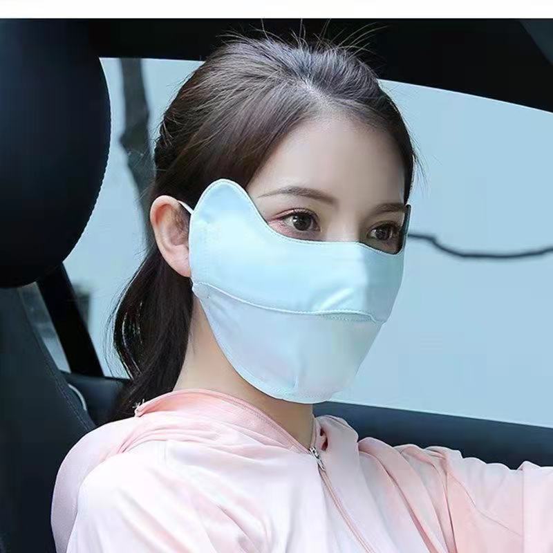 Summer ice silk sun protection mask female eye protection corner sun protection UV protection mask outdoor dustproof breathable fashion mask