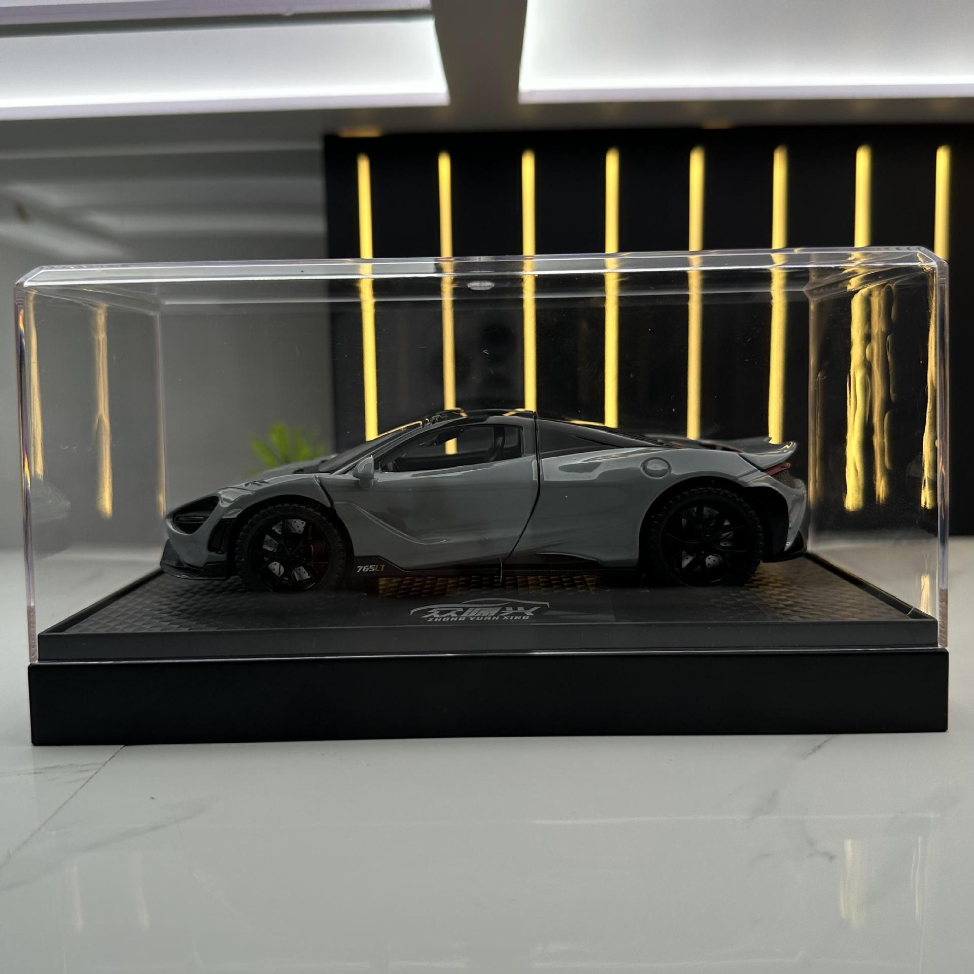 Zhongyuan xinghejin modelo de coche 1 a 32 McLaren 765LT tire de juguete coche deportivo modelo de música decoración caja de polvo