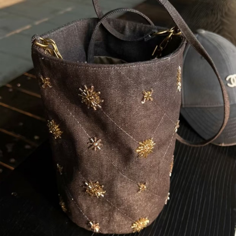 2025 新ビーズ刺繍バケットバッグ大容量デニムハンドバッグ新中国風のファッション多用途クロスボディバッグ|undefined