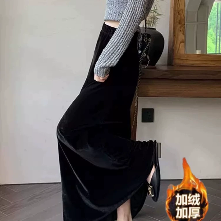 Золотая бархатная юбка женского пола 2024 осень новая дикая юбка с рыбьим хвостом