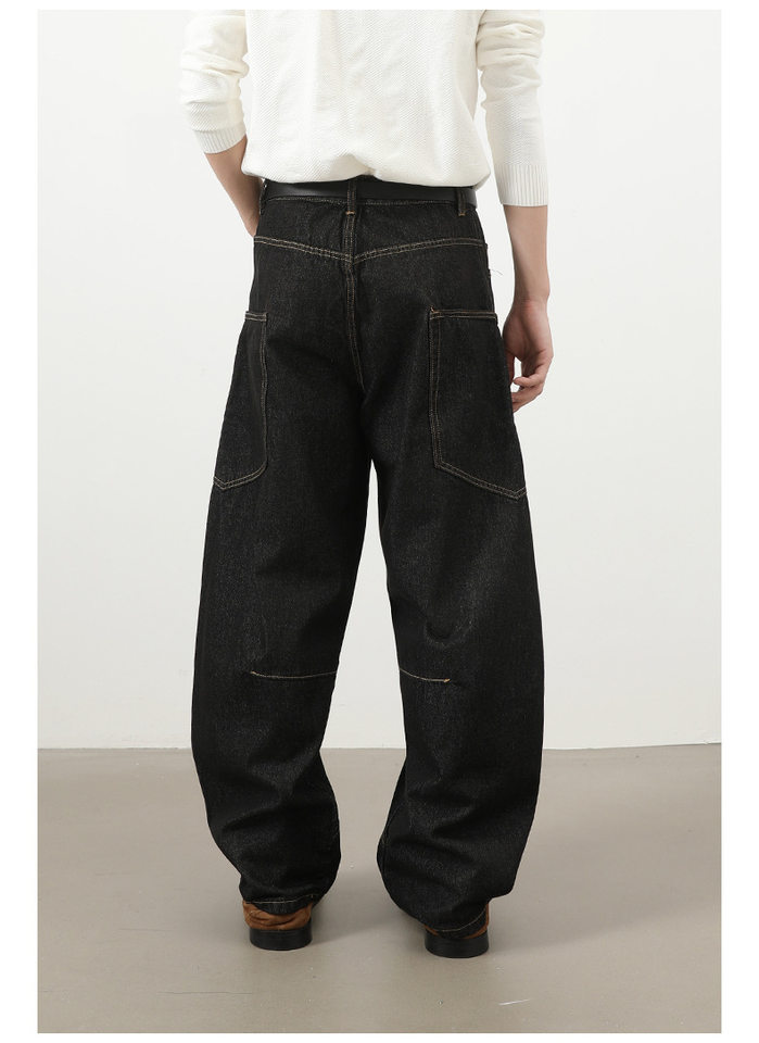 Quần jean nam ống rộng phong cách đường phố retro, nhiều túi hộp, dáng lỏng lẻo — Denim đen, Trắng, màu hồng, màu xanh chi tiết 12