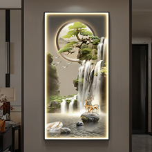 流水生财轻奢高端玄关画入户门装饰画新中式山水风景LED带灯壁画
