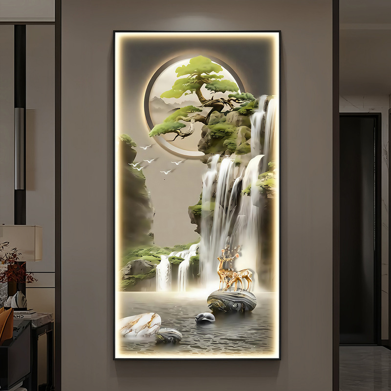 Flowing Water Brings Wealth, Light Luxury High-End Entrance Hall Painting, Entrance Door Decorative Painting, New Chinese-Style Landscape Scenery Led Illuminated Wall Painting Flowing Water Brings Wealth, Light Luxury High-End Entrance Hall Painting, Entrance Door Decorative Painting, New Chinese-Style Landscape Scenery Led Illuminated Wall Painting