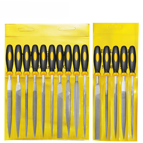Double color handle assorted file knife woodworking polishing small file 10-piece set file flat triangular semicircular file factory wholesale