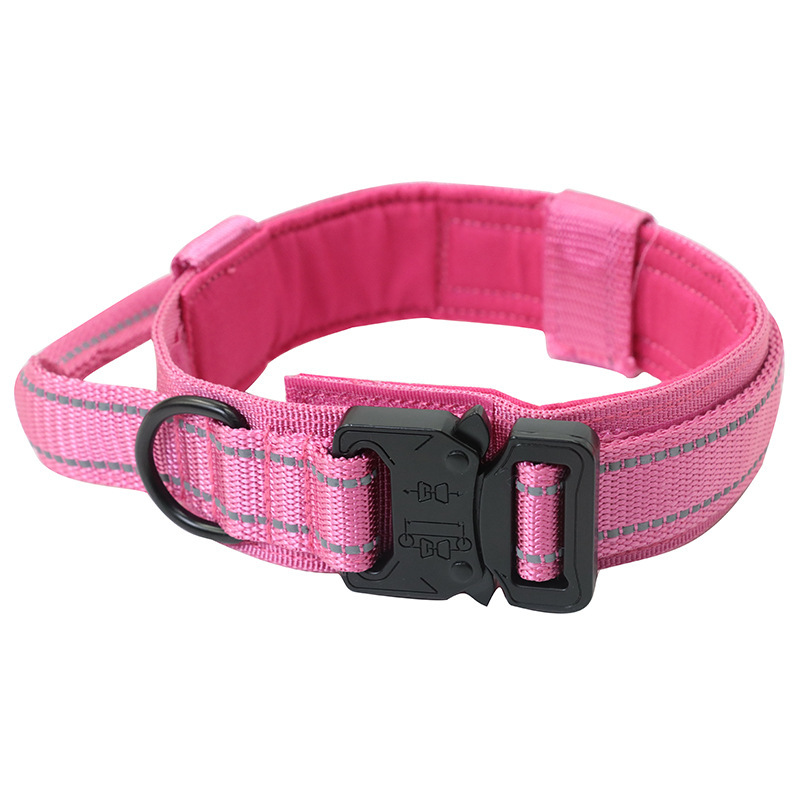 Collar de perro táctico-rosa reflectante rojo M-mediano