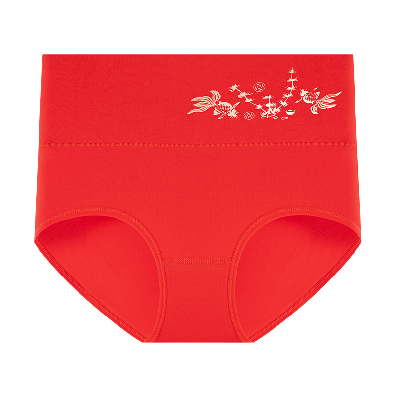 Estilo chino, gran rojo, año natal, madre casada, Hongyun rojo, talla grande, cintura alta, entrepierna de algodón, ropa interior de mujer, calcetines gratis