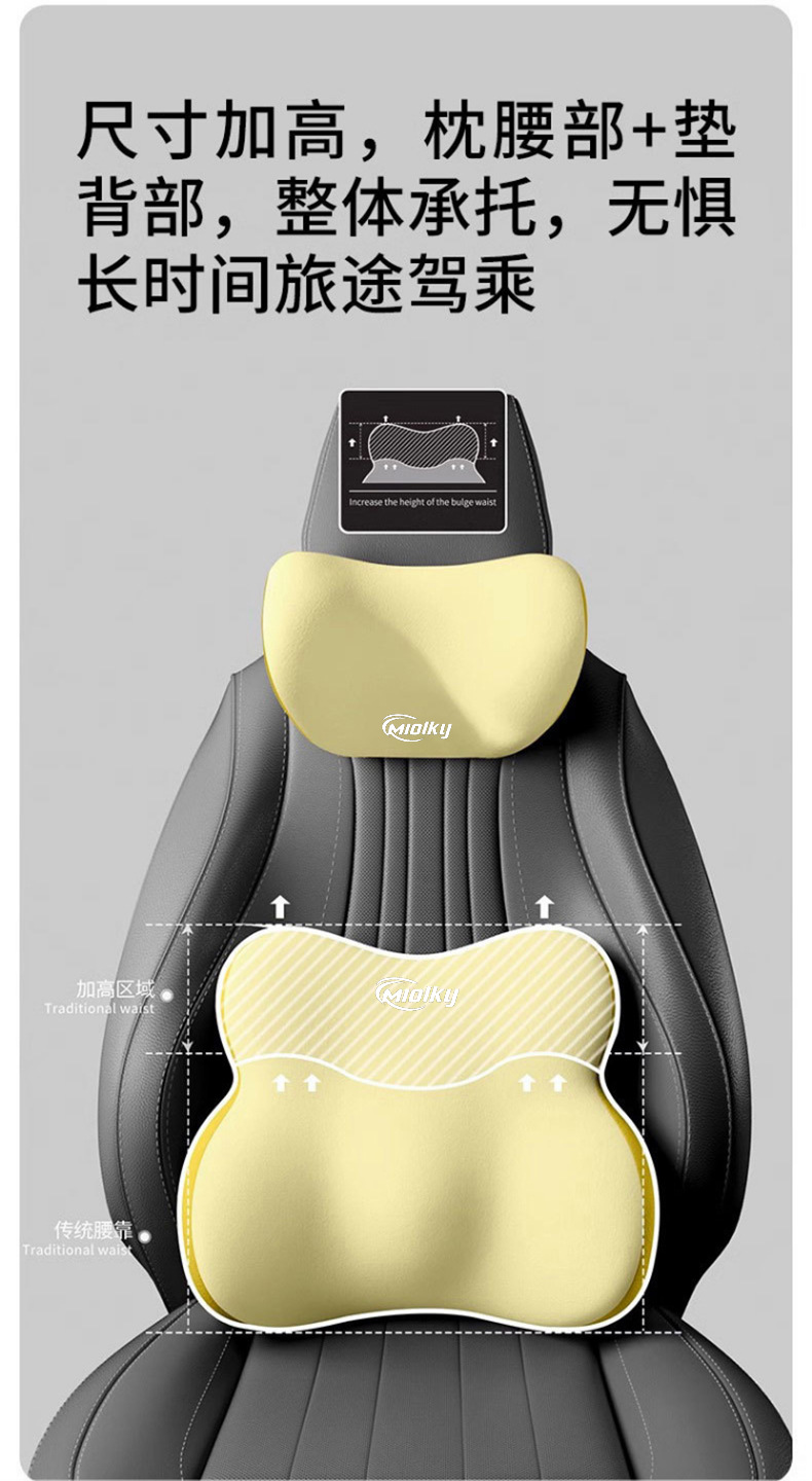 Seat Memory Foam Lumbar Cushion Neck Pillow Car Headrest Cushion for Long Sitting in the Car Slow Rebound Lumbar Support Headrest