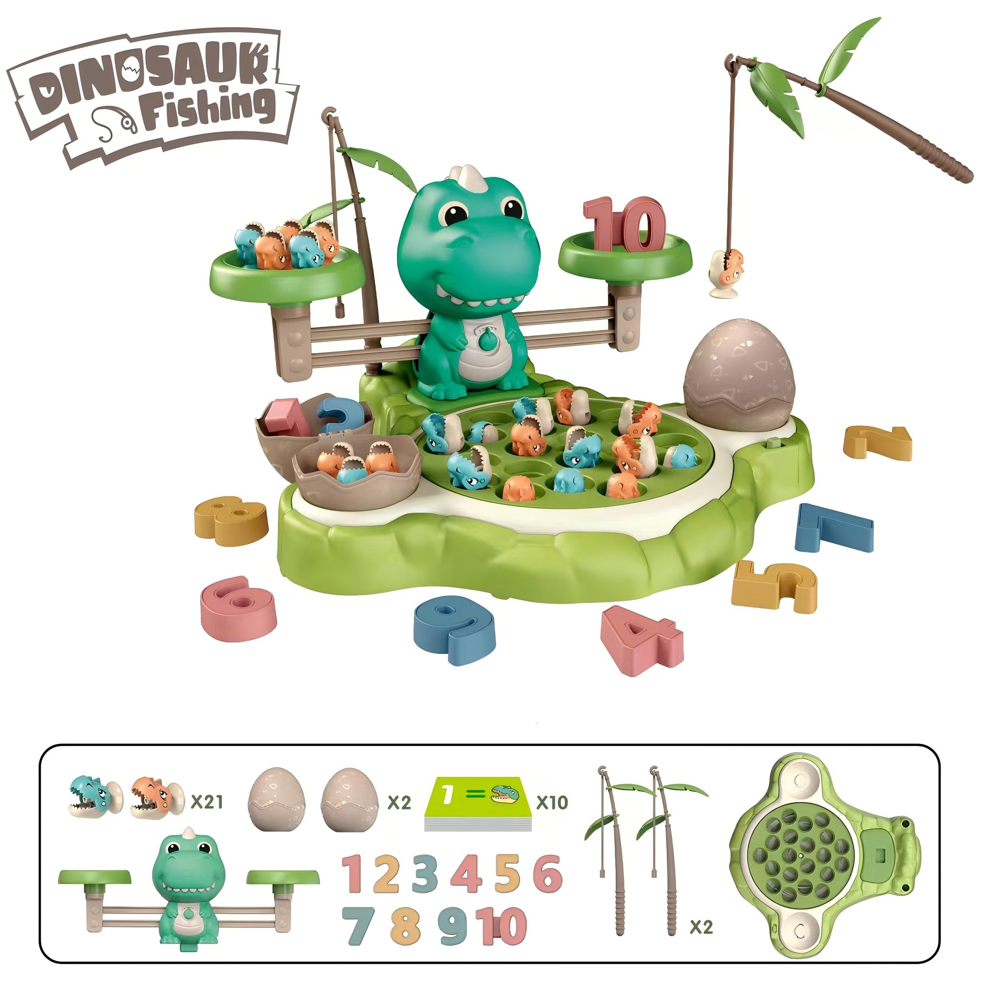 Cross-border children's cartoon dinosaur fishing plate toy electric educational science digital balance toy fishing fun