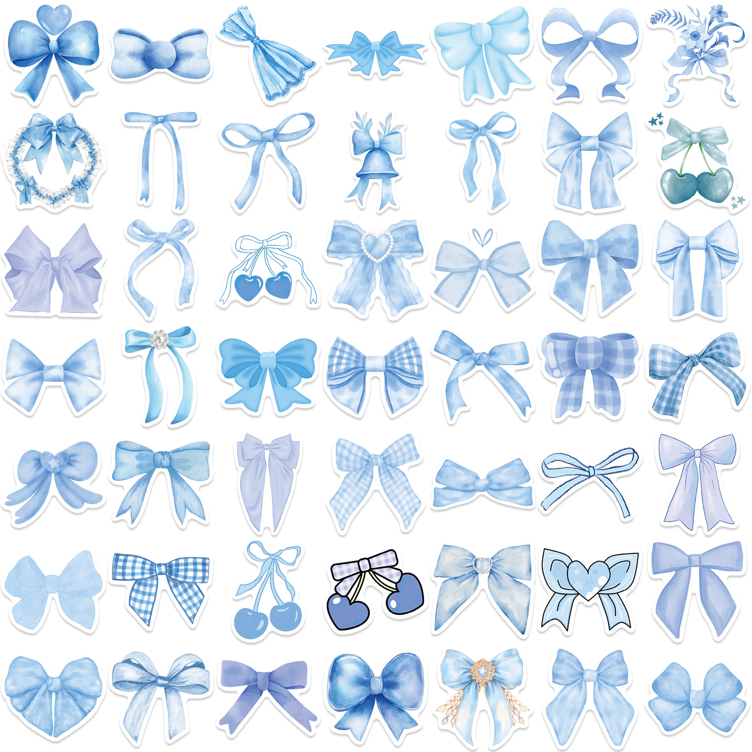 22g Weight Stickers Stationery Type 1 Set Quantity Learning Occasion PVC Material Cherry, Heart Shape, Bow Knot Pattern Cute Style Blue Color 1 Set Cherry Heart Shape Bow Knot Learning PVC Cute Stickers 1