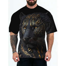 跨境外贸热销3D数码印花宽松休闲动物人物图案欧美成人男式T恤