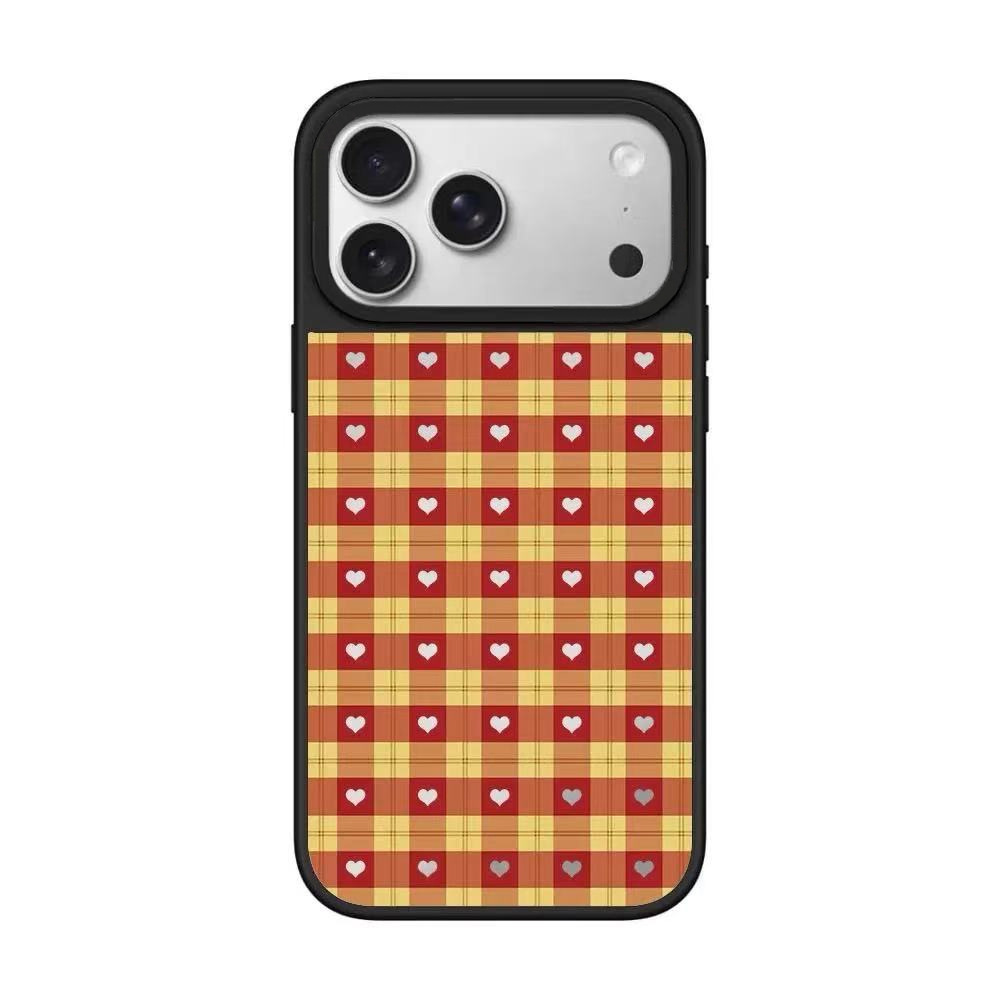 Magnetic Phone Case 17 Pro, Mirror Surface With Heart-shaped Grid Pattern, Suitable For IPhone 16, Artistic And Stylish,_voghion.com