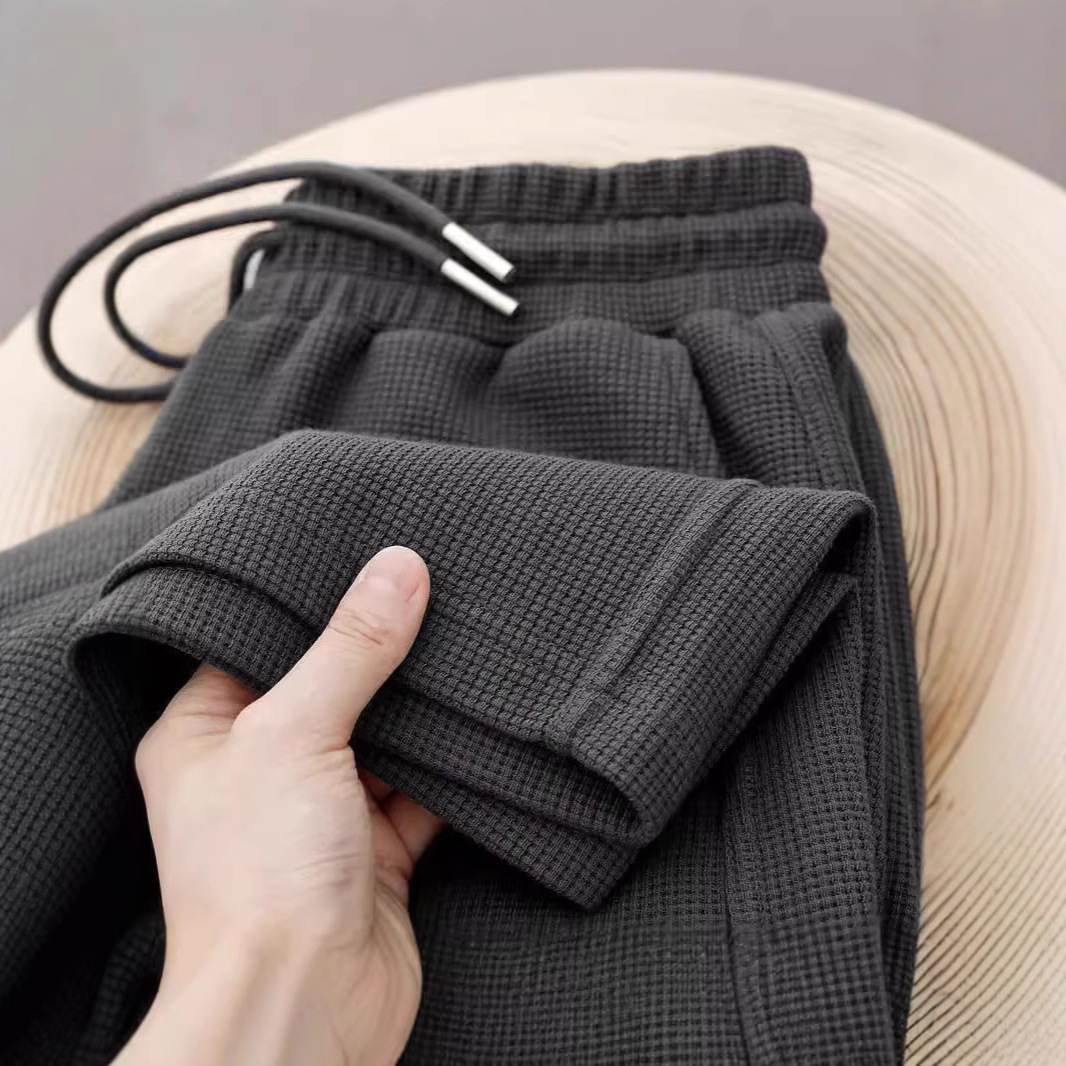 Waffles Pants Men's 2025 New Spring and Autumn Loose Straight Casual Pants Men's and Women's Solid Color Wide Leg Sports Pants