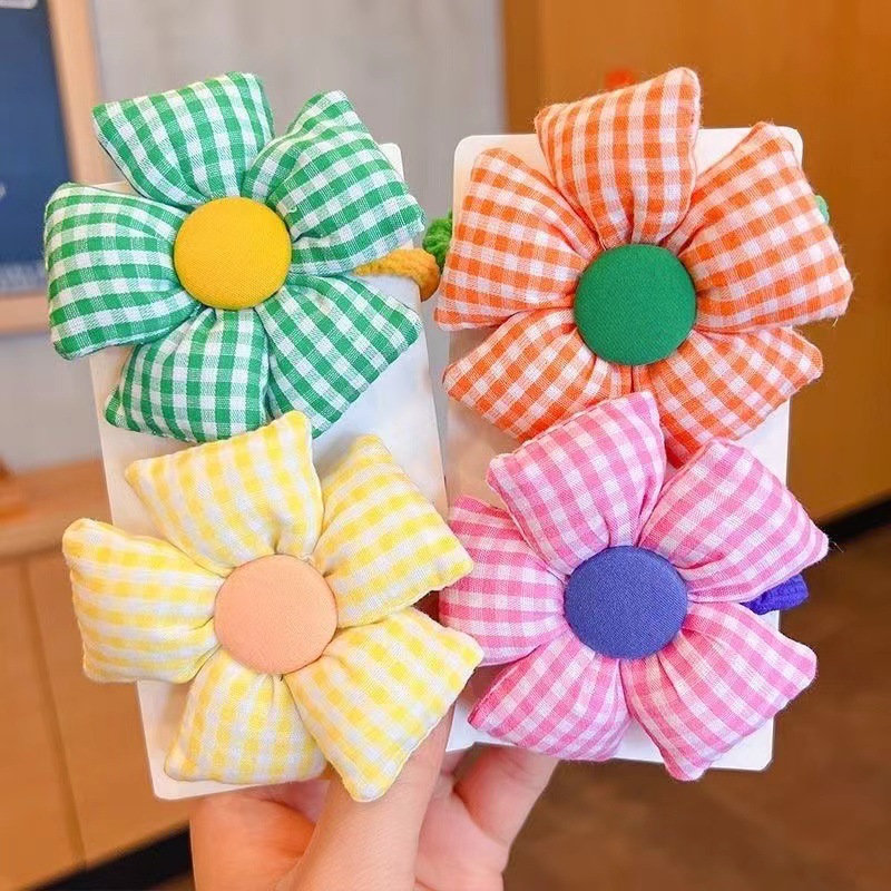 새로운 원단 단색 해바라기 꽃잎 어린이 머리끈 귀여운 다섯 가지 버전 꽃 머리끈 고탄력 헤어 액세서리