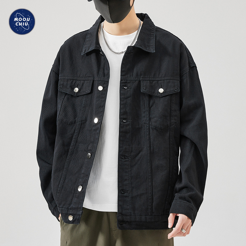 Muqiu Men's Wear ∠ Trendy Brand Solid Color Cloth Casual Denim Jacket Men's American-style Loose Large Size All-match Top Jacket