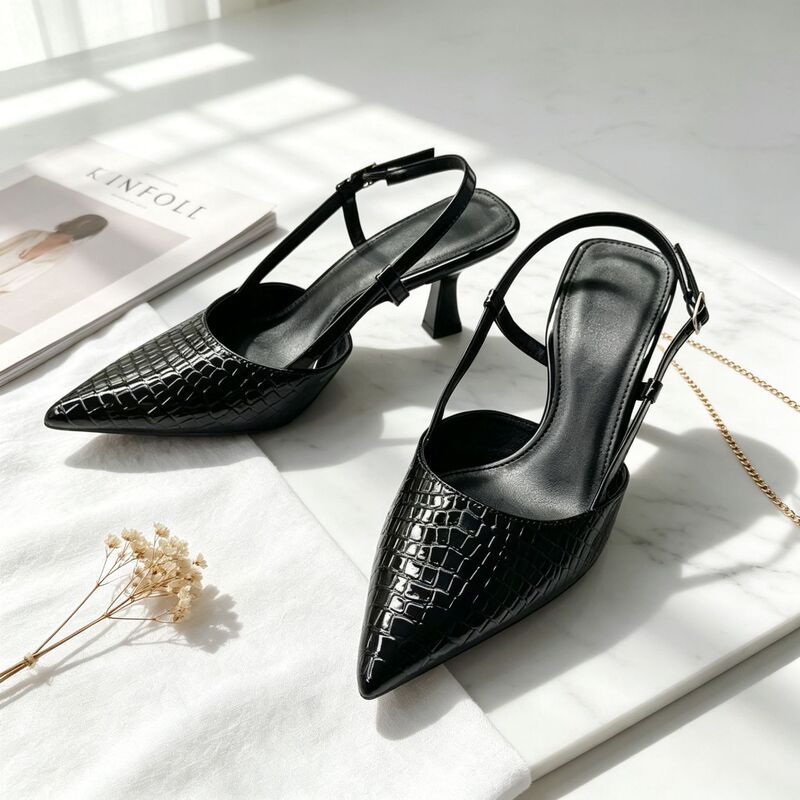Zw-126 Cross-Border Foreign Trade Women's Shoes Wholesale Pointed Toe Stiletto Heels Open Back High Heels Light Luxury High-End Sandals