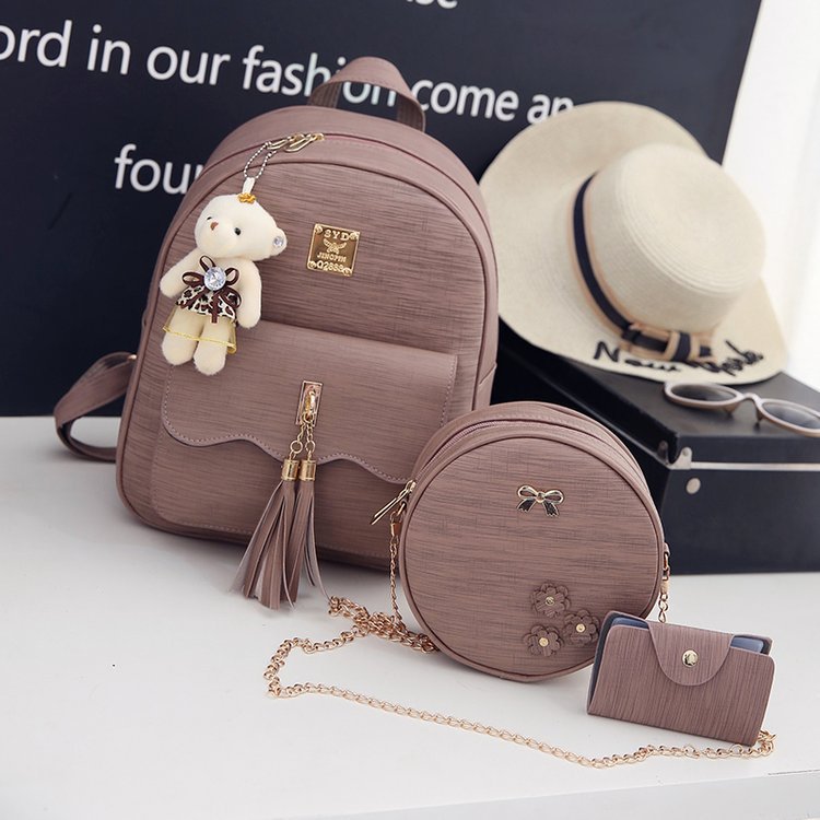 复古流苏双肩包女2021新款韩版百搭学院风子母包休闲旅行书包背包|ru