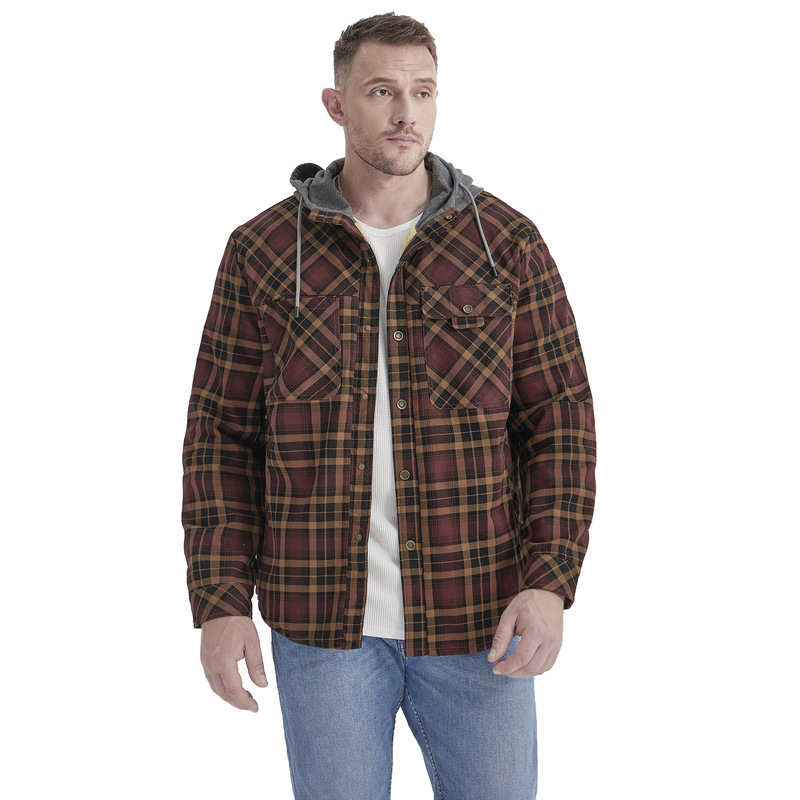 American size cross-border Men's foreign trade jacket plaid shirt plus velvet large size winter windproof warm hooded cotton jacket American size cross-border Men's foreign trade jacket plaid shirt plus velvet large size winter windproof warm hooded cotton jacket