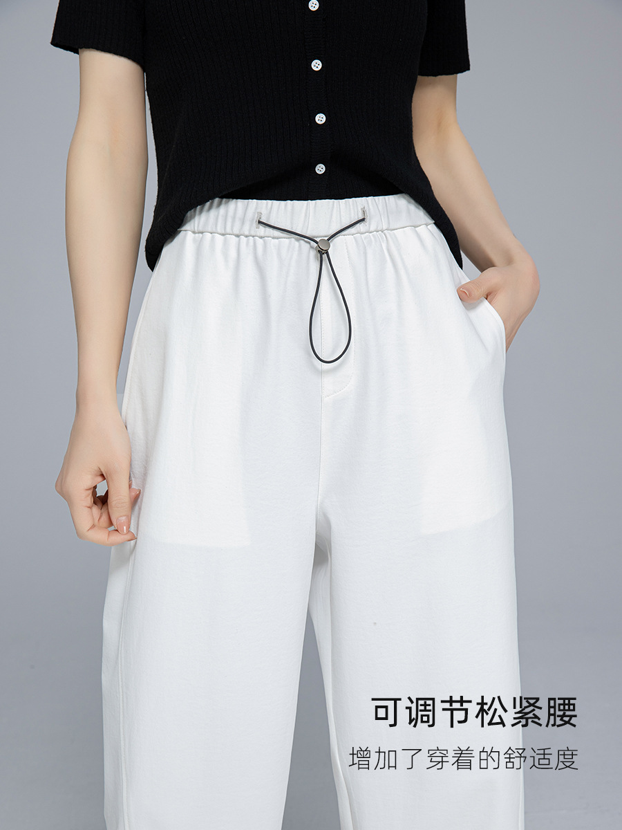 鑫閣チベット青カジュアルパンツ女2024新作夏の白いひもがカジュアルな9分のおばあさんのズボンの風船のズボンを緩めます。