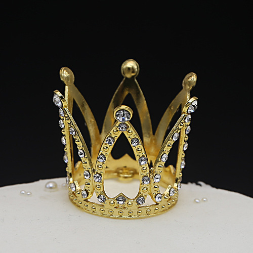 Cross-border children's round cake crown gift baking decoration accessories birthday alloy rhinestone headdress accessories ornaments
