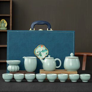 Ru Kiln Xishi Teapot Teacup Tea Set Household Ceramic Set Light Luxury High-end Tea-making Kung Fu Bowl Cover Small Set