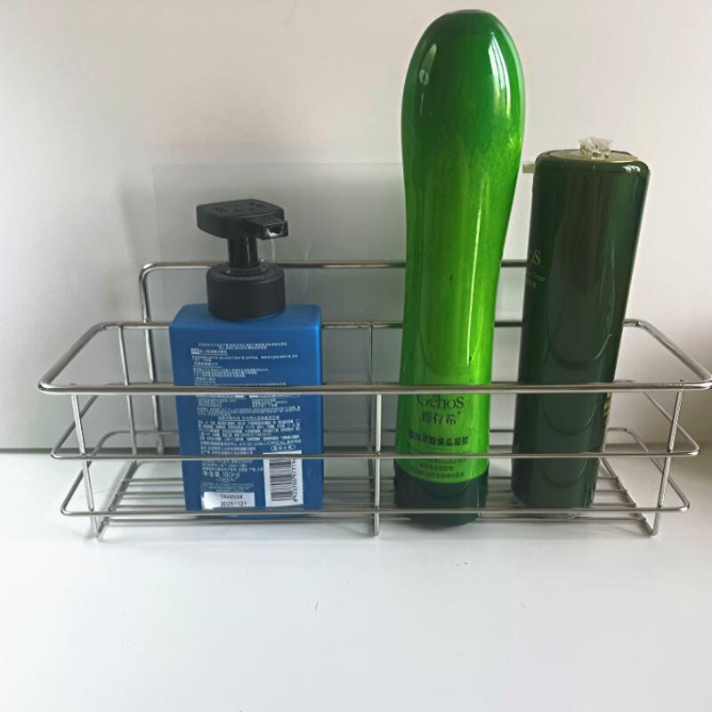 No-Drill Storage Bathroom Shelf, Cosmetic Organizer, Suction Cup Stainless Steel Shampoo Holder