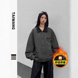 泰王女装丨水洗重工艺复古翻领棉衣2025冬季情侣新款潮牌宽松外套