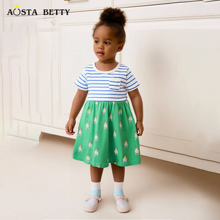 Cross-border European and American style girls dress knitted cotton round neck children's short sleeve dress summer new children's skirt mixed batch