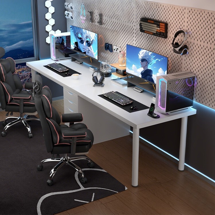 Double Gaming Desk for Boys' Bedroom, White Computer Desk for Home Use, Trendy Desktop Desk, Cream-Style Simple Work Desk