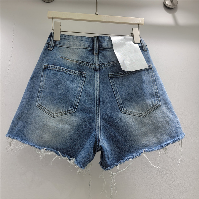 Pantalones Cortos de Mezclilla de Tiro Alto con Agujeros para Uso Casual