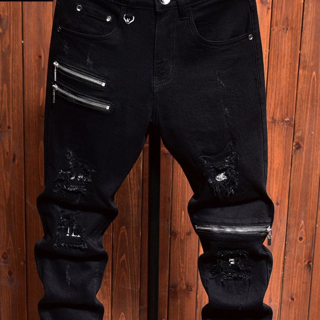 Men's Clothing High End Jeans For Men Autumn And Winter All Match Korean Style Trendy Black Elastic Slim Fit Zipper Trousers Winter_voghion.com